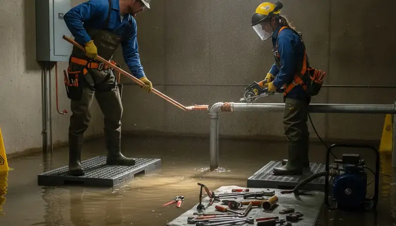 Emergency plumber fixing burst pipe in Tulsa, OK home for same-day leak repair