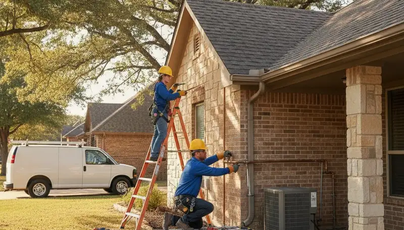 Tulsa, OK plumbing repair technician servicing a residential pipe leak