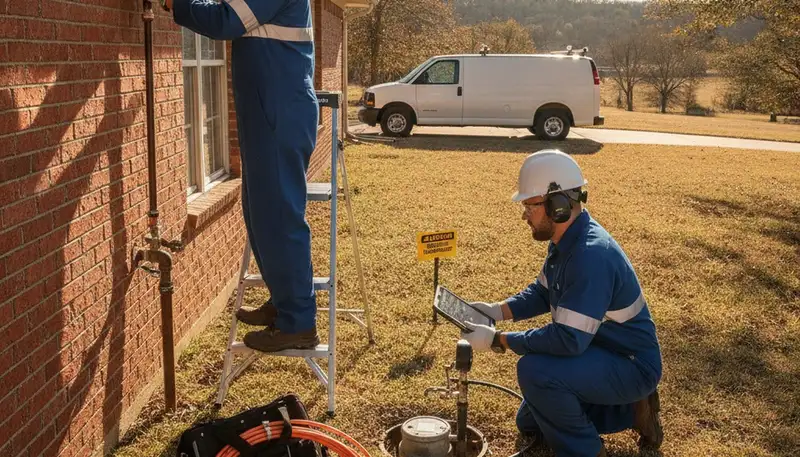 Tulsa, OK plumber repairing a leaking pipe for residential plumbing service