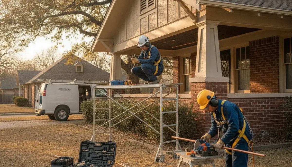 Tulsa, OK plumber repairing a residential plumbing line for local plumbing repair service