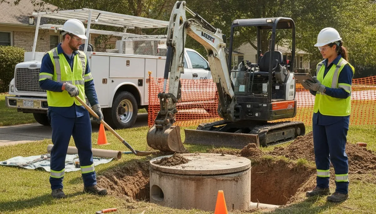 Tulsa, OK plumber inspecting septic repair system for a residential service call