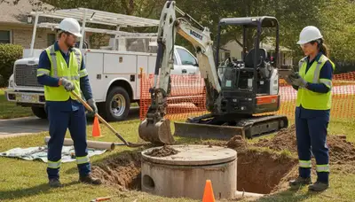 Tulsa, OK plumber inspecting septic repair system for a residential service call