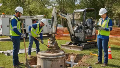 Tulsa, OK plumber inspecting septic repair system for homes with slow drains and drain field issues