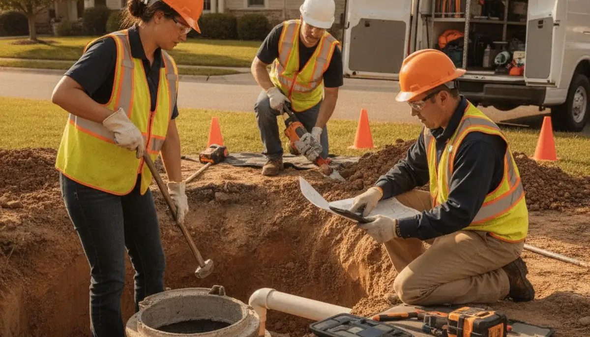 Tulsa, OK plumber inspecting septic repair system for a home service call