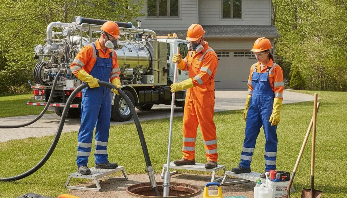Tulsa plumber cleaning septic tank for home maintenance and clog prevention