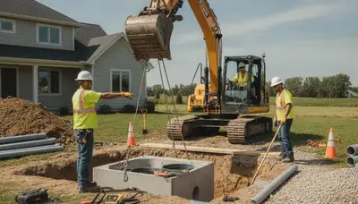 Septic tank installation for Tulsa, OK home by professional plumbers during site prep